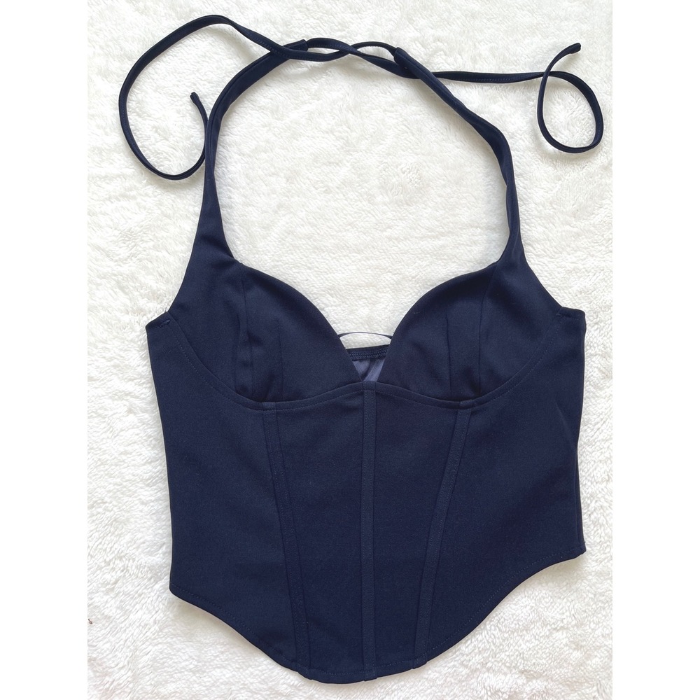 Corset Top Women Navy Blue Halter  Side Zip -Small